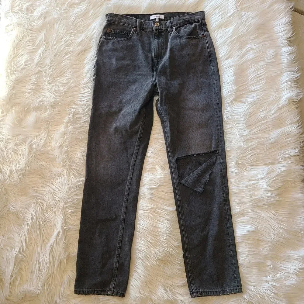 Re/Done Levi's Jeans Black 70's Straight Distressed Grunge Pant Rip 29 Denim - Picture 4 of 5